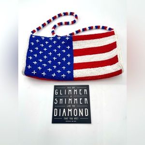 MOYNA Vintage Handcrafted India Beaded Bag  American Flag- Red, White and Blue